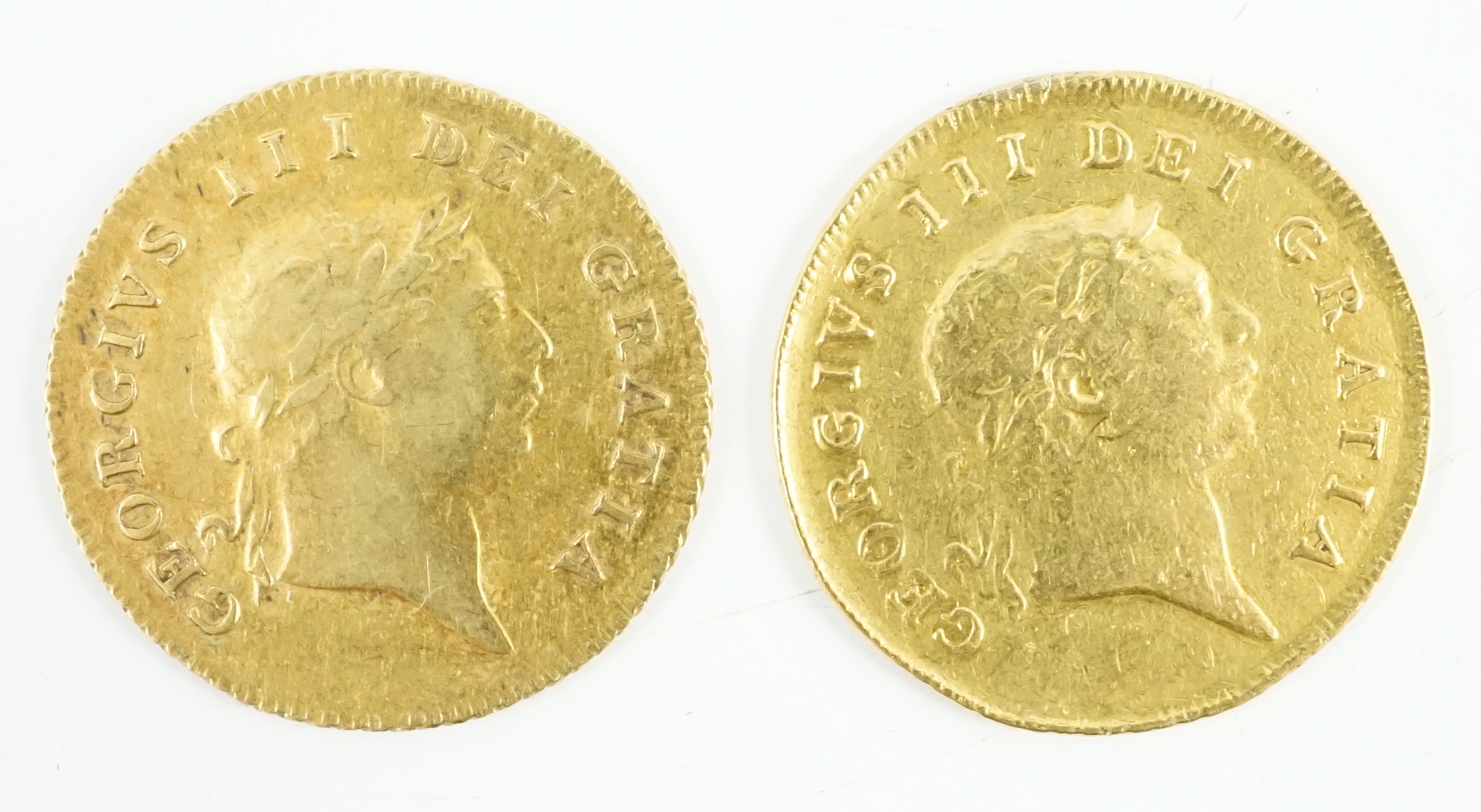 Two George III gold half guineas, 1804 and 1810